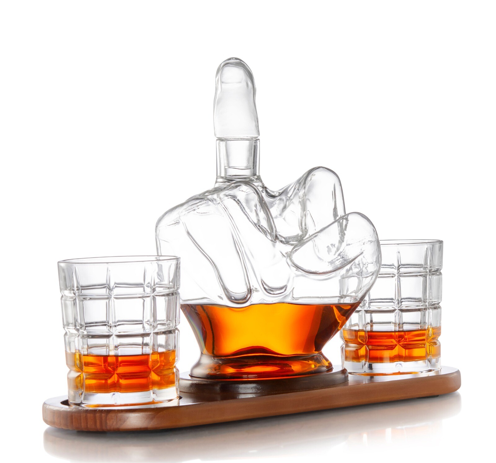 The Diamond Glassware Middle Finger Whiskey Decanter Set.