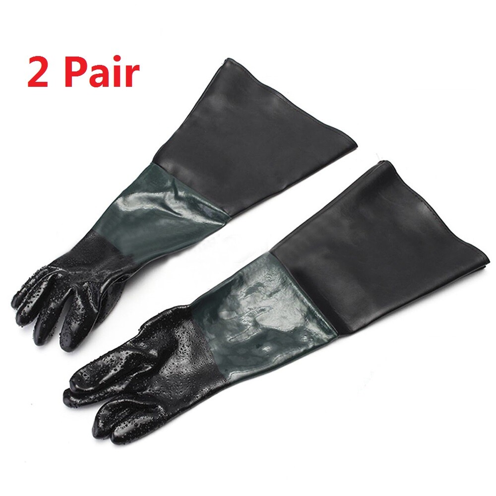 2Pairs 24"Rubber Sand Blast Sandblasting Gloves Protective For Sandblast Cabinet