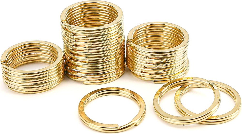 20 PCS Brass Flat Split Key Rings, 25mm (1") Diameter, Solid Gold
