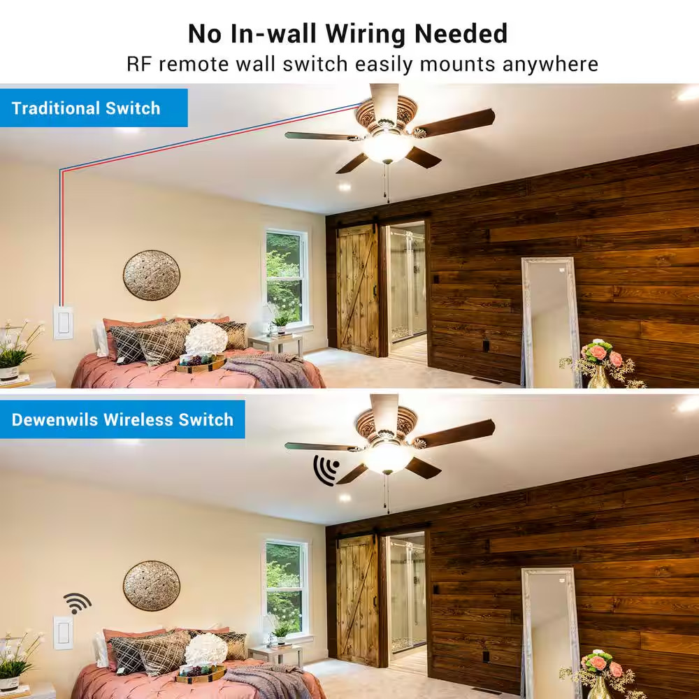 125-Volt Wireless Remote Control Light Switch and Receiver Kit for Ceiling Light