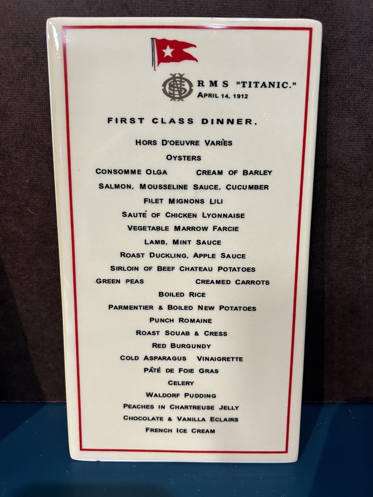 Titanic menu. April 14th 1912