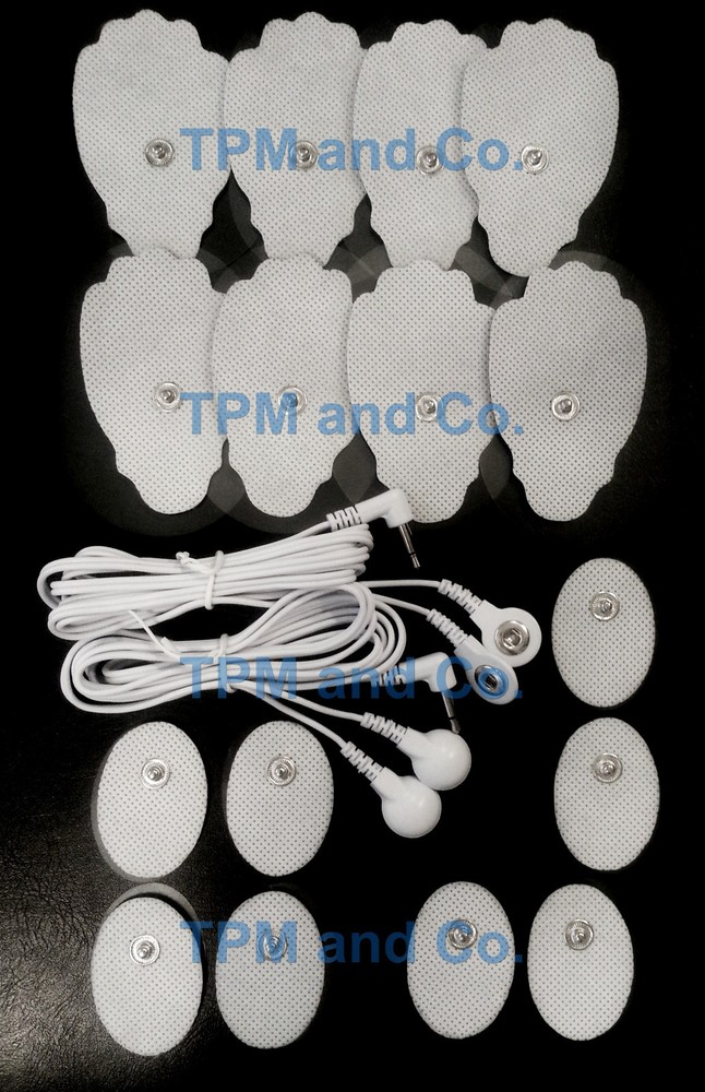 2 ELECTRODE LEAD CABLE(3.5mm Plug)+(16)REPLACEMENT MASSAGE PADS ELECTRODES COMBO