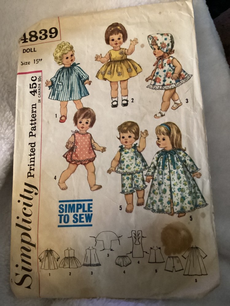 1970s….VINTAGE  SIMPLICITY #4839… Doll Pattern …Has been cut