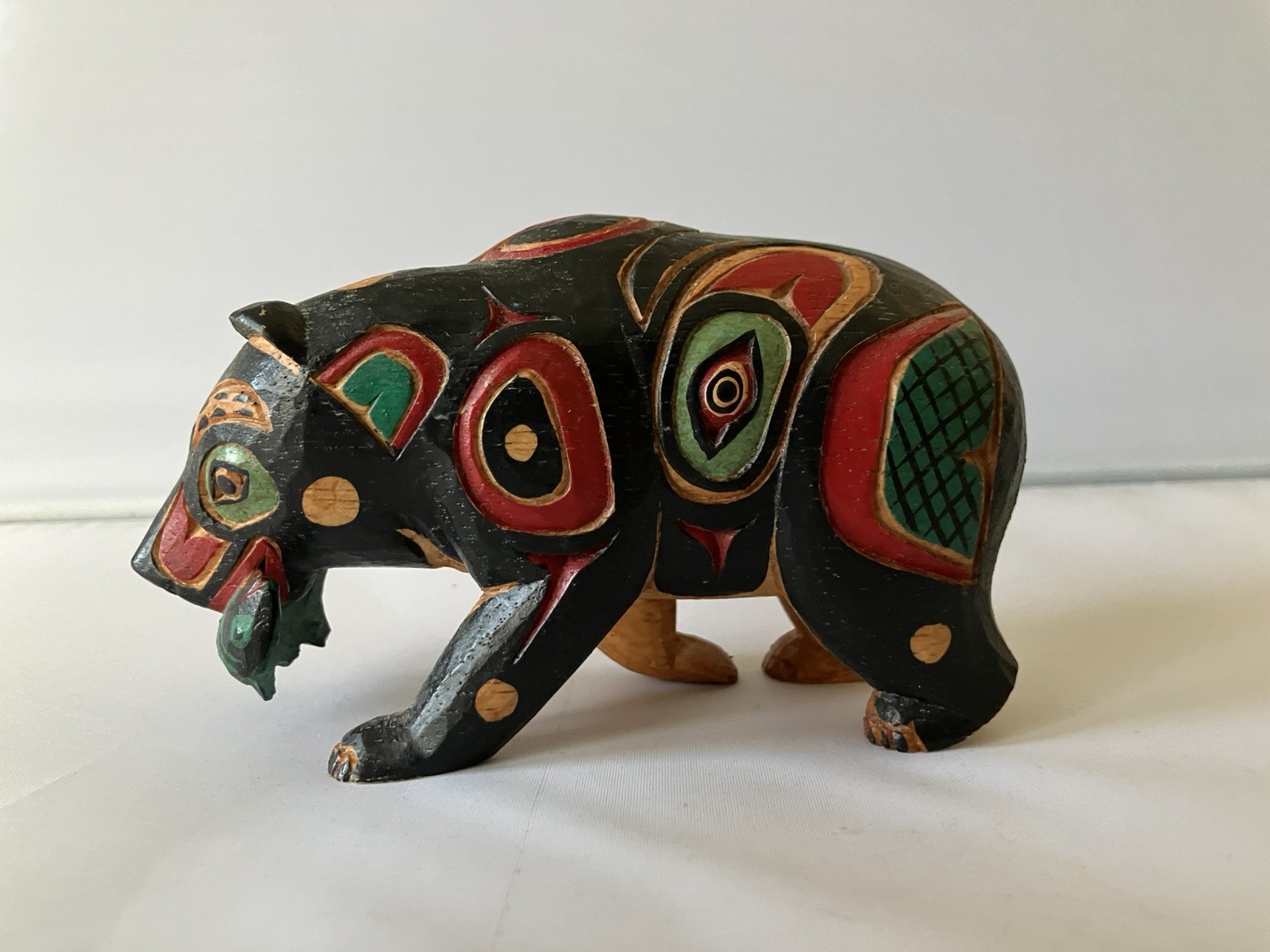Pacific Northwest Salish Bear with Fish Carving First Nation Tribal Art