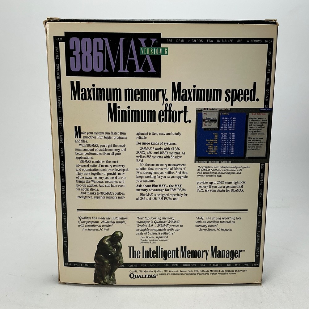 386 Max Version 6 for IBM PC Vintage Memory Management Computer Software 1991