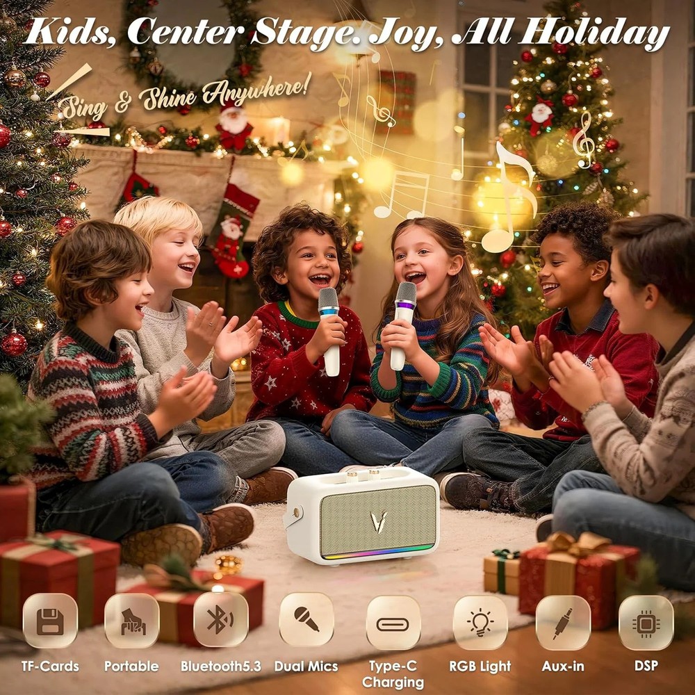 Karaoke Machine with 2 Wireless Mics & Soft Leather Wrap |mini Portable Bluetoot