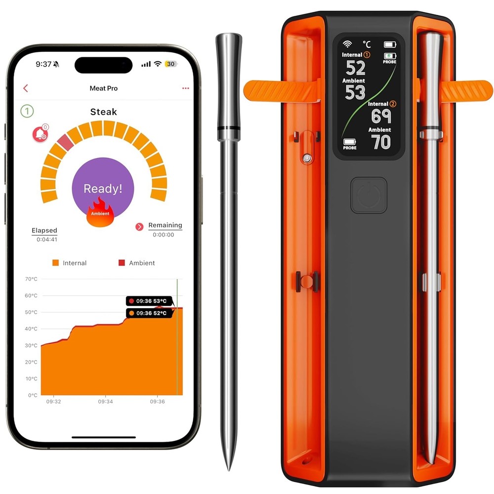 Smart Bluetooth Wireless Meat Thermometer Digital,2 Pcs Probe & LCD Screen