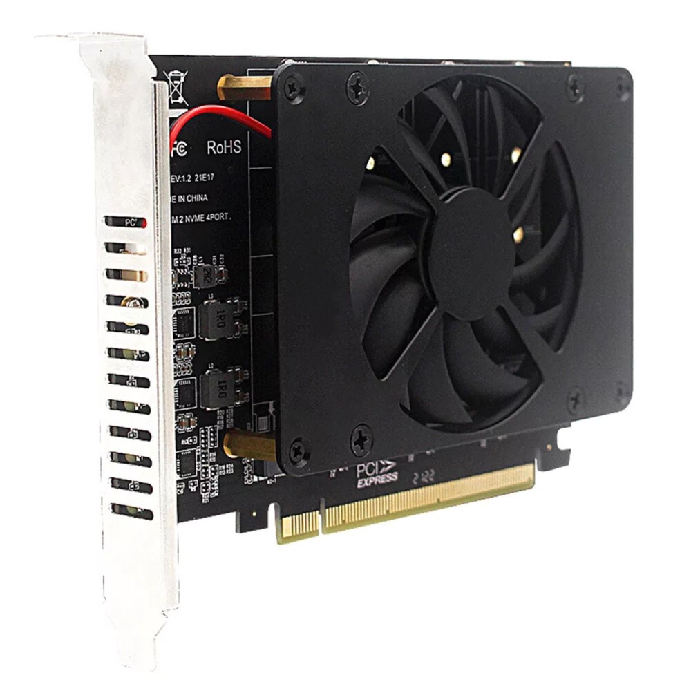 SSD Adapter Card PCIE 3.0/4.0 4*32Gbps NVME M.2 MKEY 4-Disk Soft RAID Array