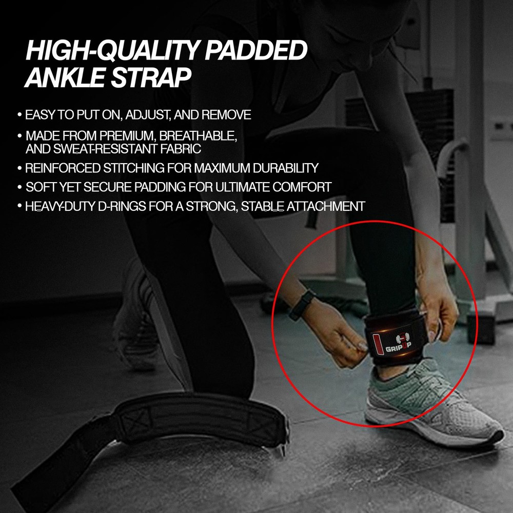 GripUp Adjustable Neoprene Ankle Straps for Cable Machines – Black Single