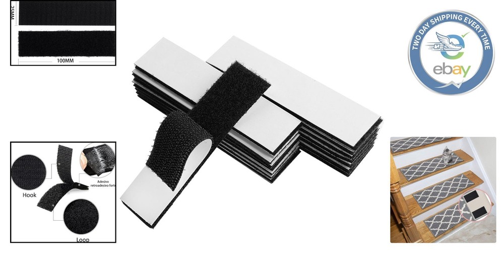 1x4 Inch Black Hook and Loop Strips - 15 Sets Heavy-Duty Adhesive Solution