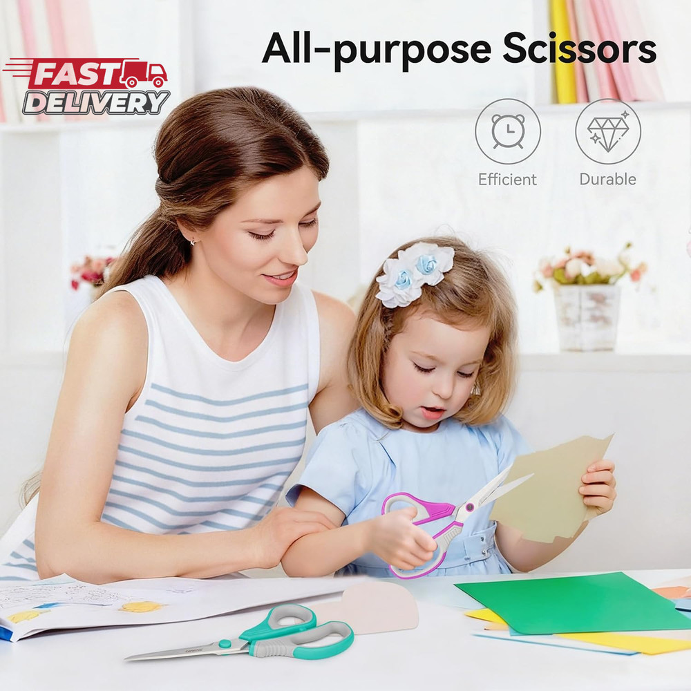 QMVESS 8.5" Scissors All Purpose 3 Pack, Ultra Sharp 2.5Mm Thick Blade Scissors