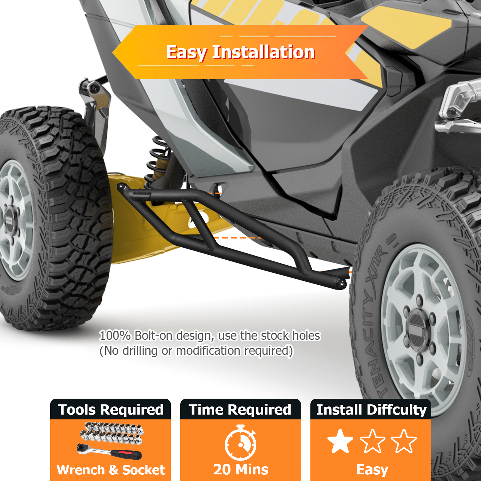 WEISEN UTV Nerf Bars Rock Sliders Rocker Guards for Can Am Maverick R 2024+