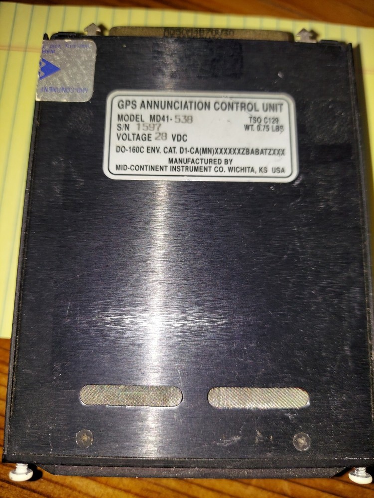 MID-CONTINENT INSTRUMENTS MD41-538 GPS ANNUNCIATION CONTROL UNIT