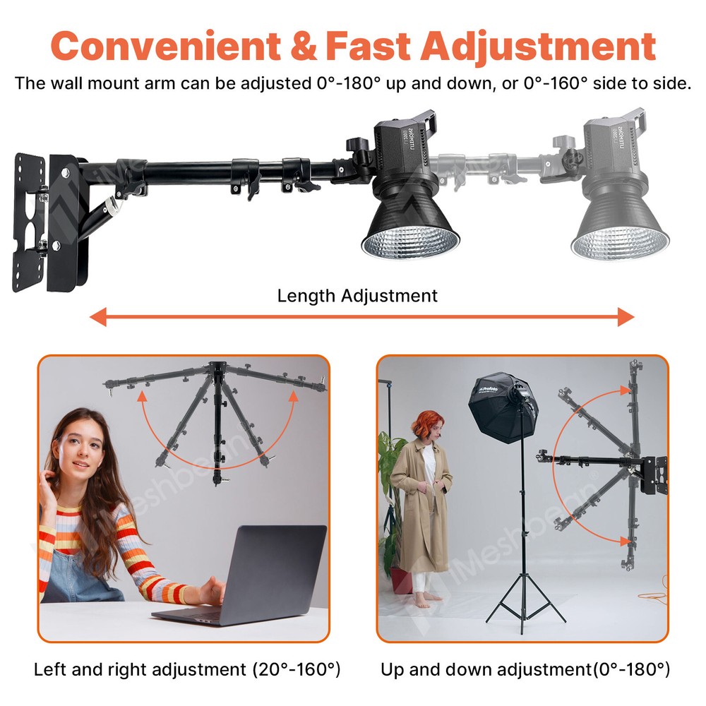 43" Wall Mount Triangle Boom Arm Photography Light Triangle Wall Mount Bracket