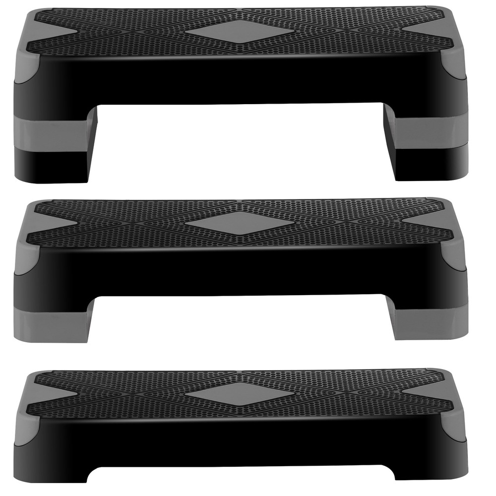 Aerobic Step Platform Exercise Step Adjustable Height 4"-6''-8' w/4 Risers Grey