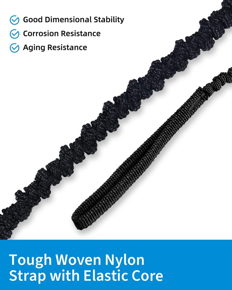 OCEANBROAD Kayak Paddle Leash with D-Ring Stretchable 4-7ft (2 pcs), Black