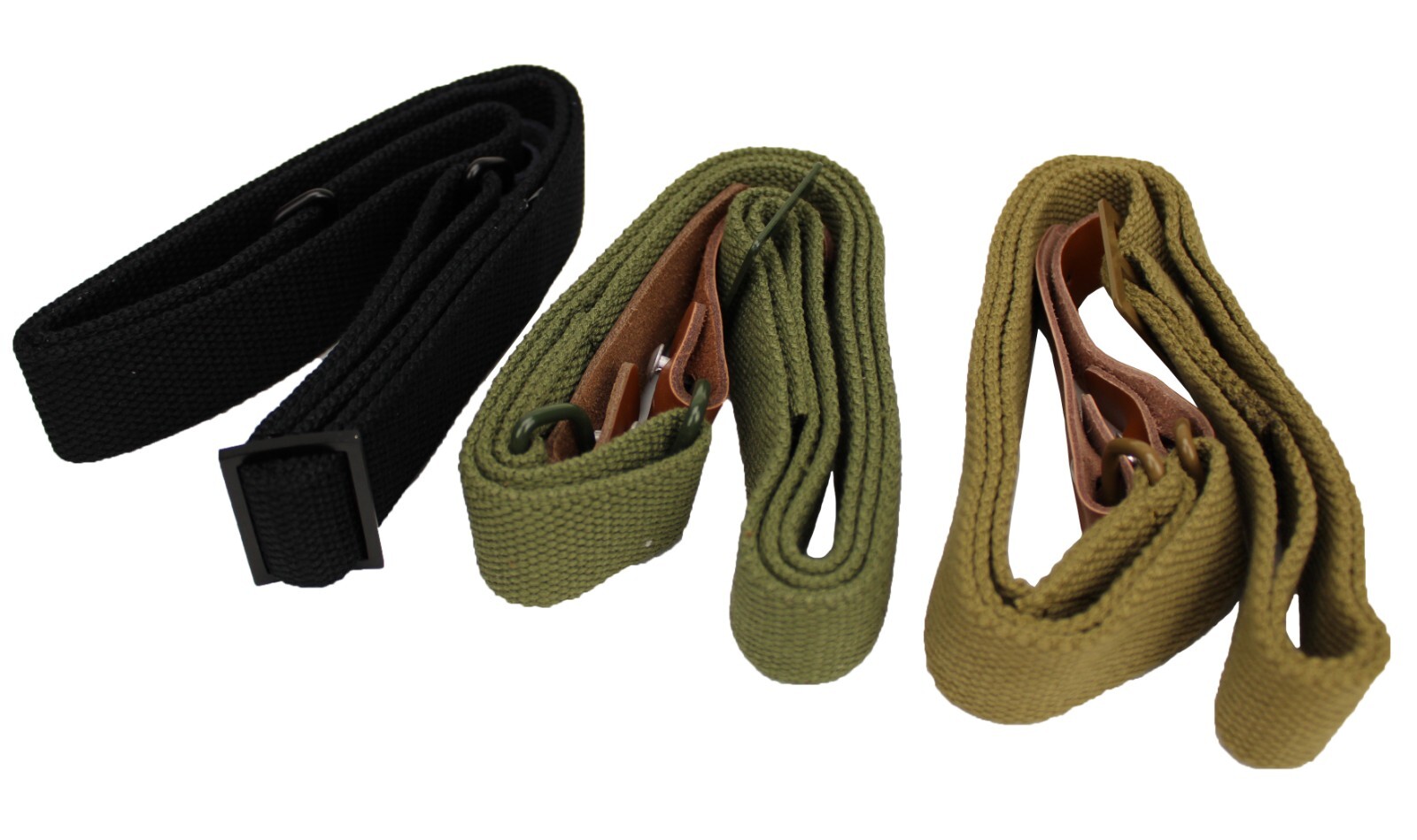 Model 47 SKS Two Point Sling with Leather Strip Green/Black/Tan