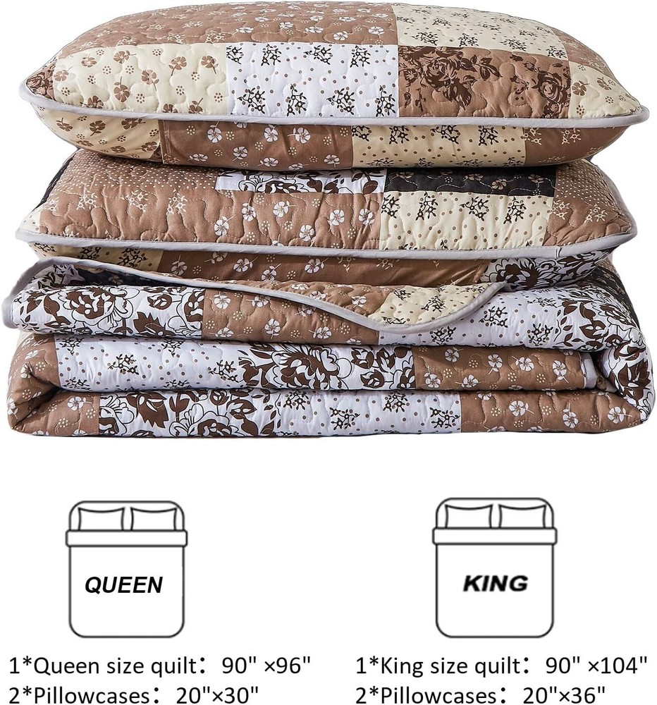 Luxurious Khaki Patchwork Quilt Set - King Size, Reversible & Machine Washable