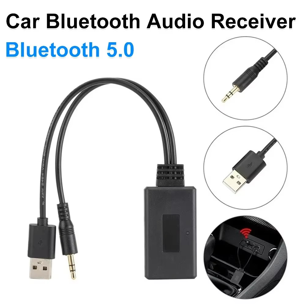 Bluetooth 5.0 Car AUX Adapter USB Receiver Wireless Audio Stereo Music