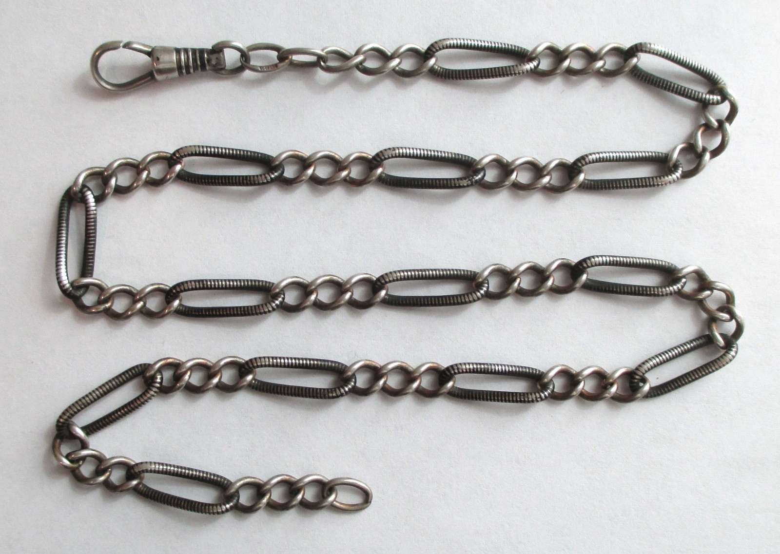 16in ANTIQUE 800 SILVER NIELLO INLAY WATCH CHAIN NECKLACE