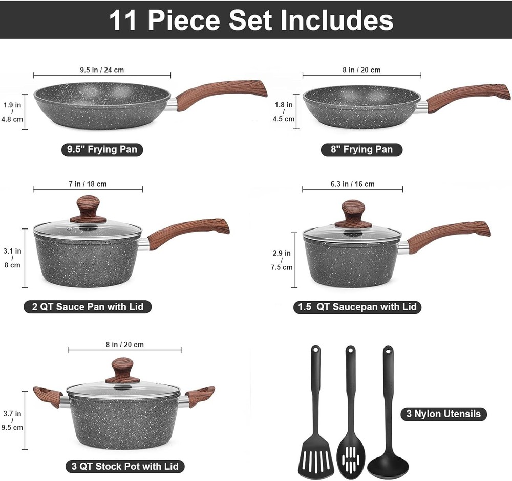 New 11PCS Granite Nonstick Cookware Set, Induction Ready