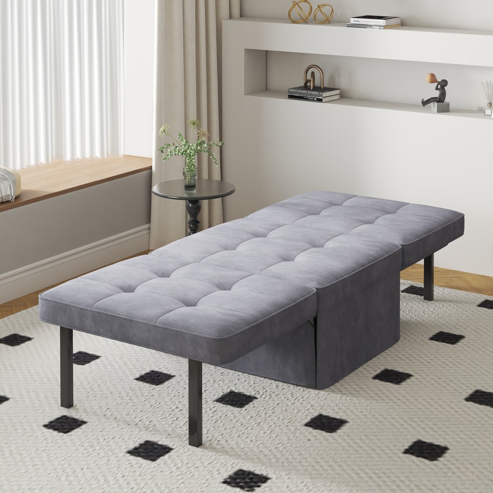 4 In 1 Folding Ottoman Polyester Blend Couch Bed With Adjustable Backrest Chair