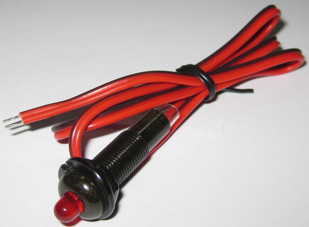 Panel Mount Flashing / Blinking Red LED w/ Black Bezel - 12V DC - 5/16” Mount