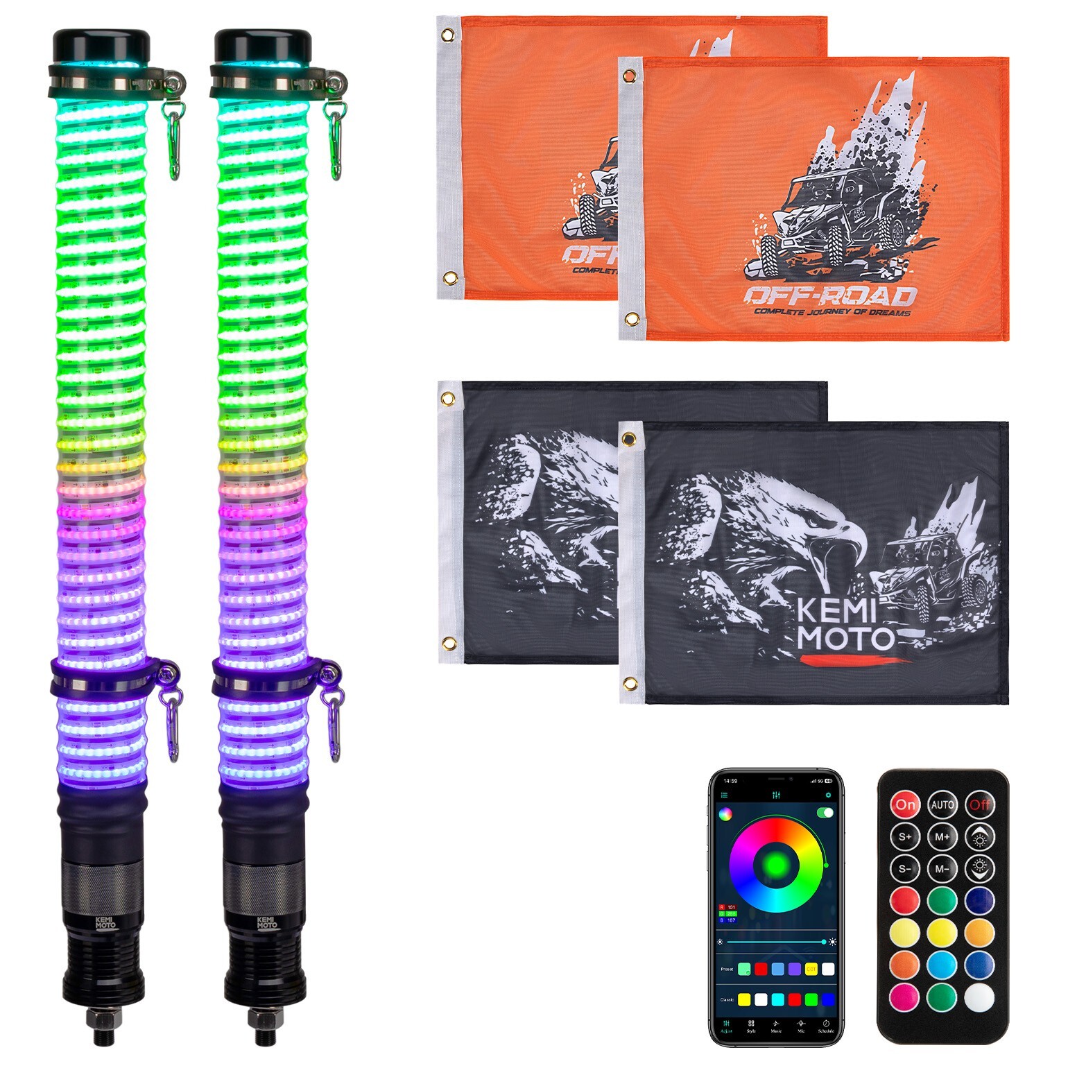 2PCS COB 2FT Fat Whip Lights Spiral Chasing Lighted for Can-Am Polaris UTV ATV