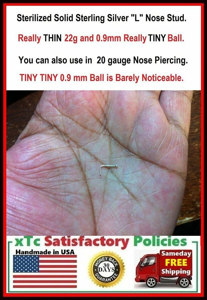 TINY TINY TINY (Only0.9mm) SMALLEST BALL 22g Sterilized Nose "L" Stud.
