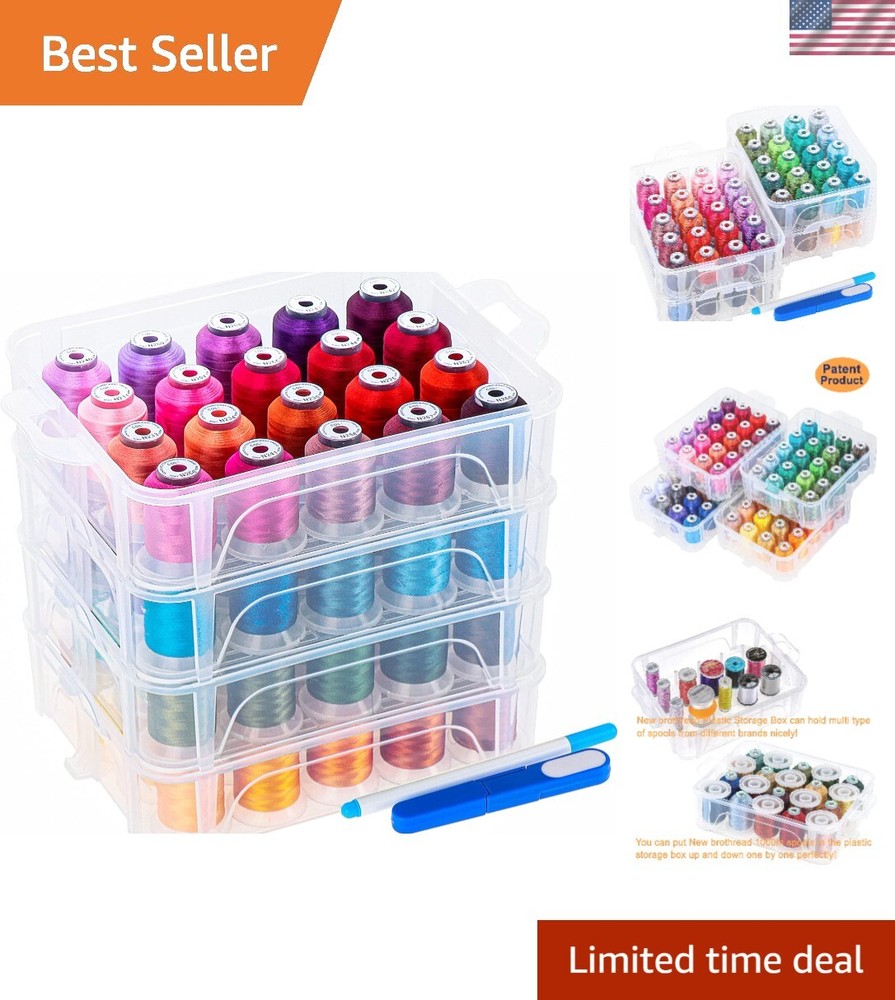 80 Spools 500m Each Embroidery Machine Thread with Clear Plastic Storage Box ...