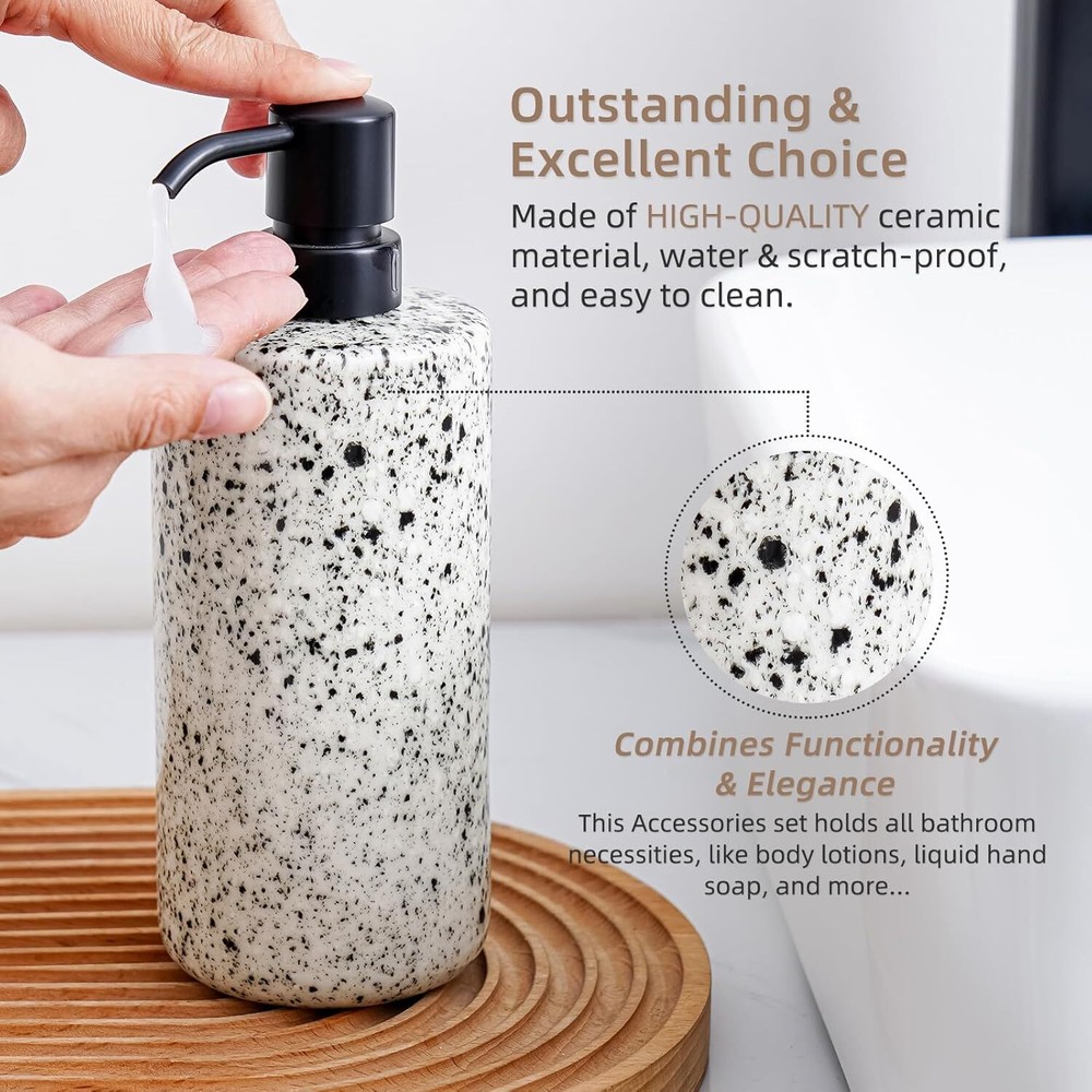 Bathroom Accessories Set 4 Pcs - Featuring Unique Ink-Splattered Design White
