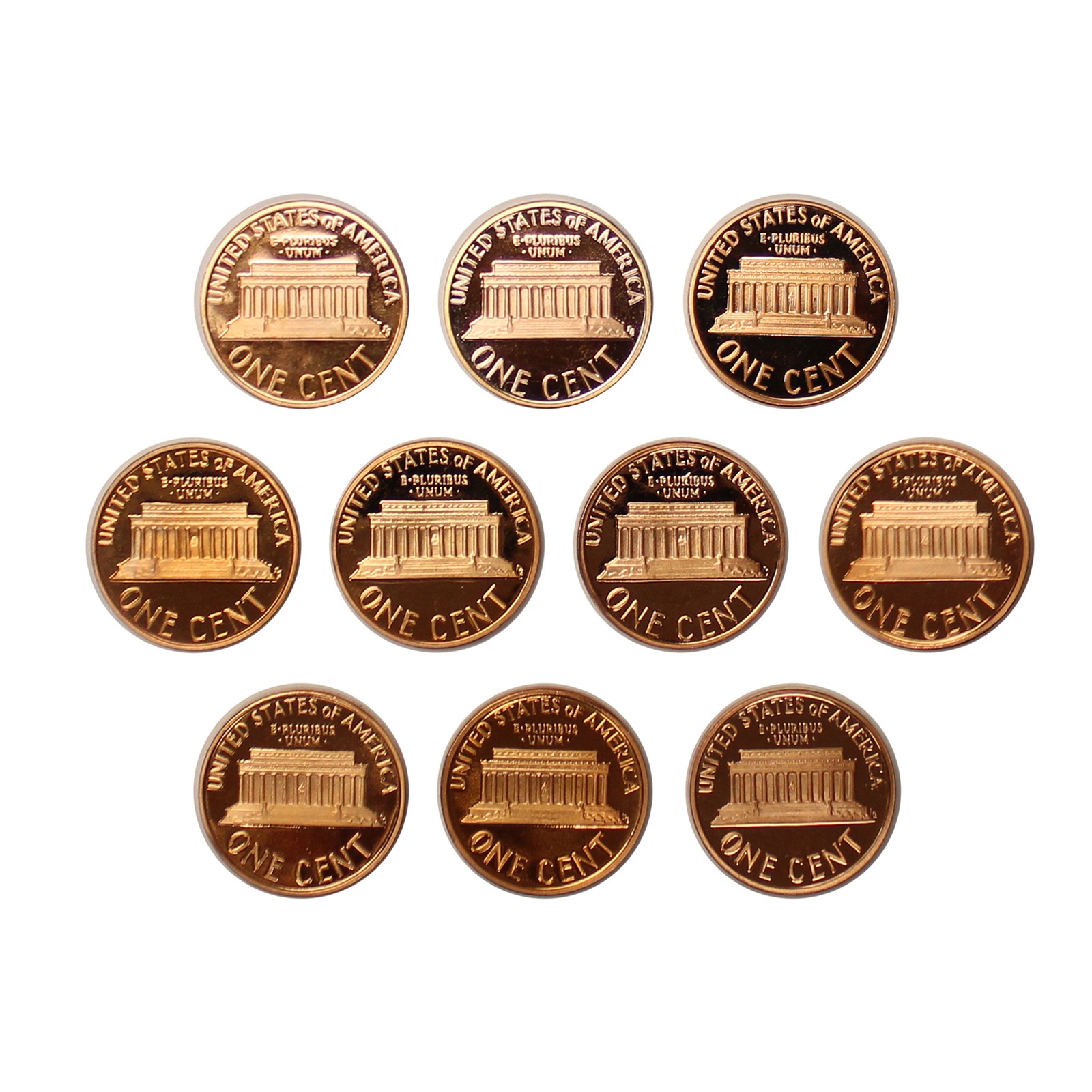 1980-1989 S Lincoln Memorial Cent Gem Deep Cameo Proof Coin Run 10 Coin set