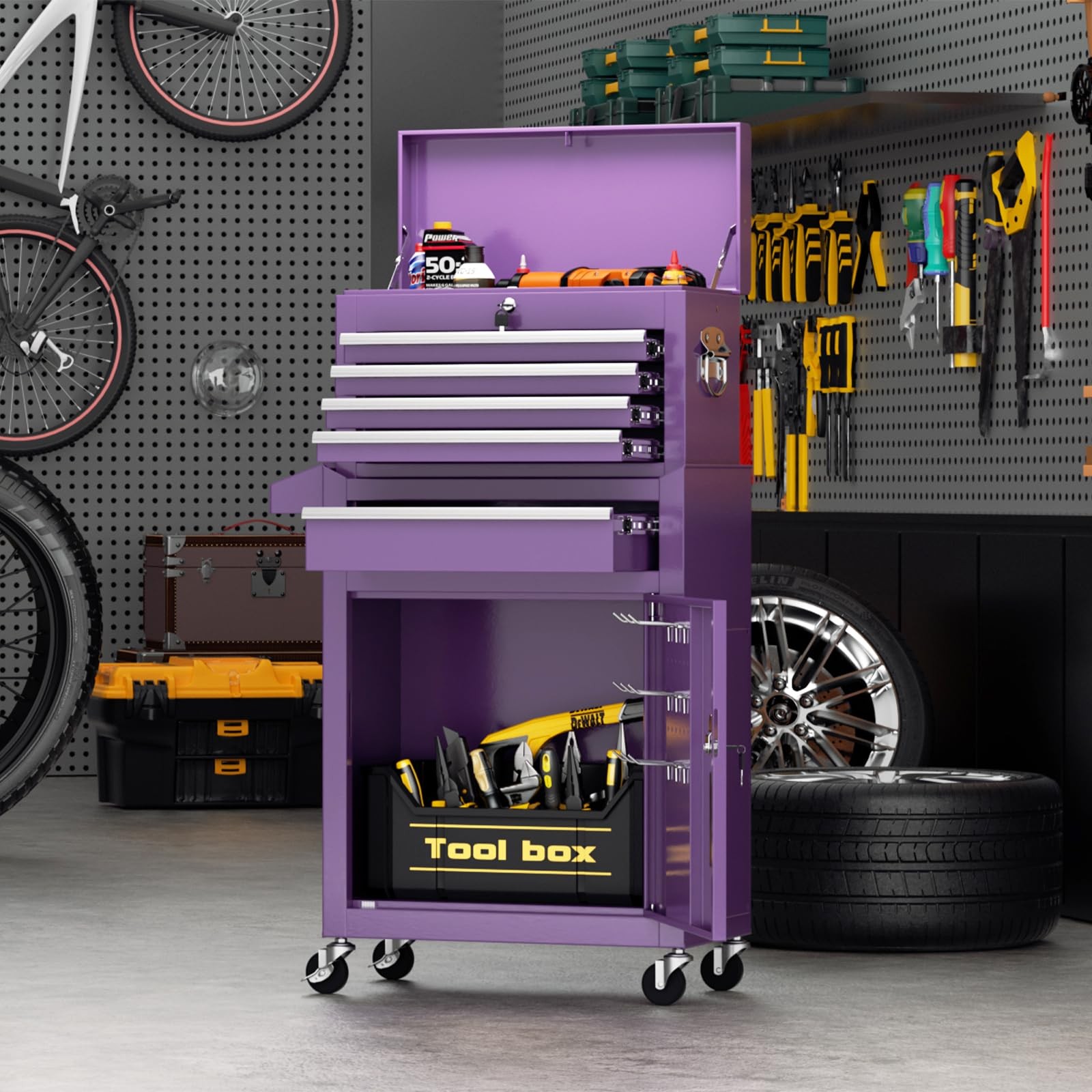 5-Drawer Rolling Tool Chest with Wheels, 2-in-1 Detachable Tool Box with Drawers