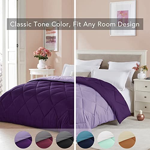 Size Reversible Comforter Lightweight Microfiber Fill All Full/Queen Plum