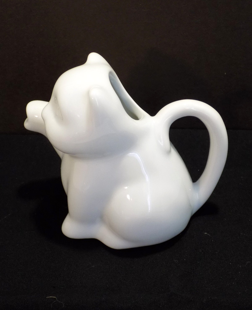 Mini White Ceramic Cat Kitty Shape Creamer Pitcher Paw Spout Tail Handle