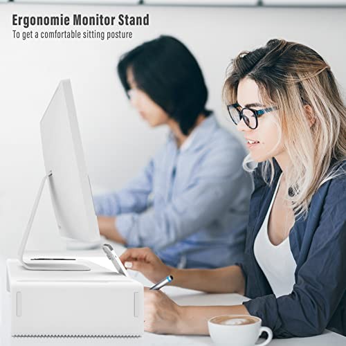 Monitor Stand Riser, Foldable Computer Monitor Riser, Adjustable Length White