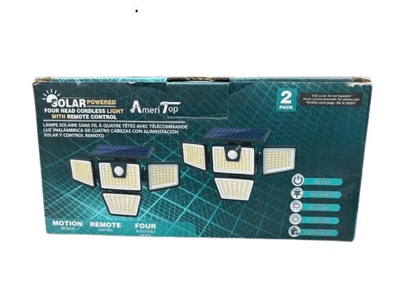 Ameri Top Solar Lights Outdoor Security Lights  2 Pack 3 Adjustable Heads