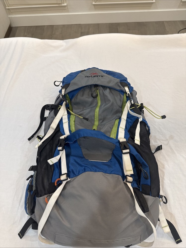 No Limits V-1 Hiking Backpack Camping Pack Padded Straps, Rain Cover.