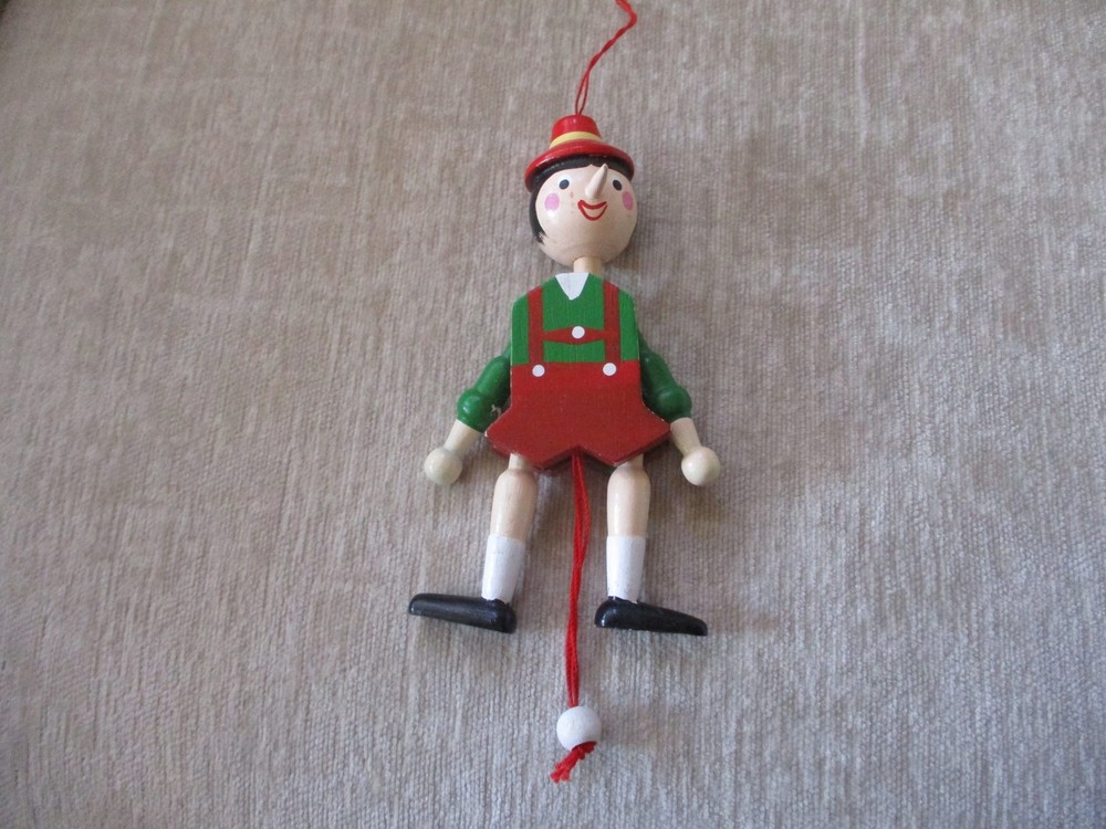 Handcrafted Wooden Bavarian Acrobat Toy Pull String Decor