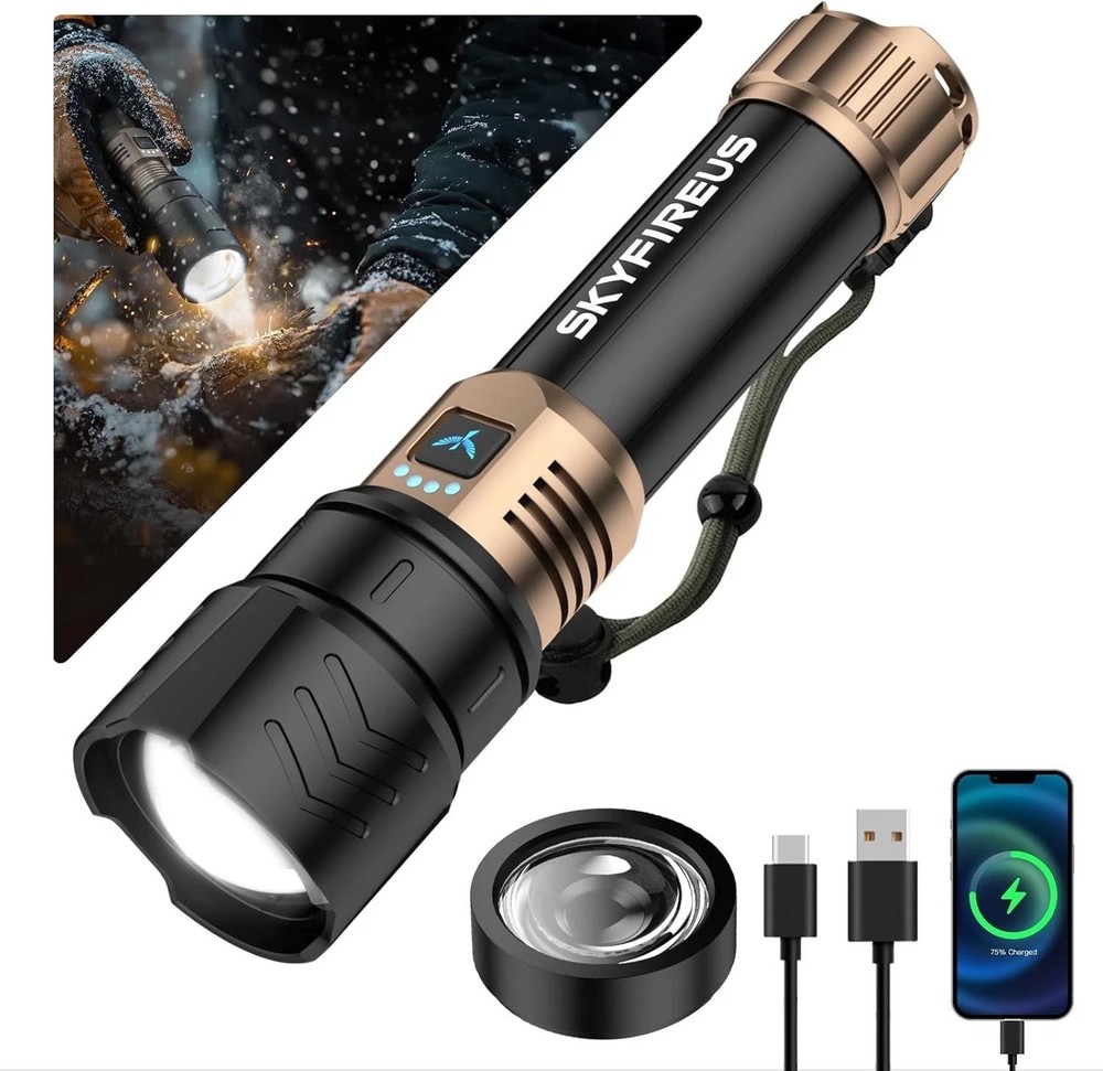 Waterproof Tactical LED Flashlight - 2000lm Brightness & Emergency Fire Starter