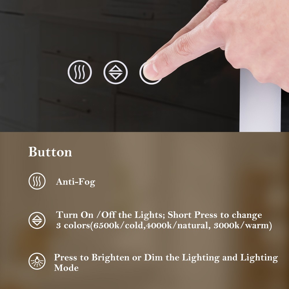 LED Bathroom Vanity Mirror with Anti-Fog, Memory Function, Tempered Glass