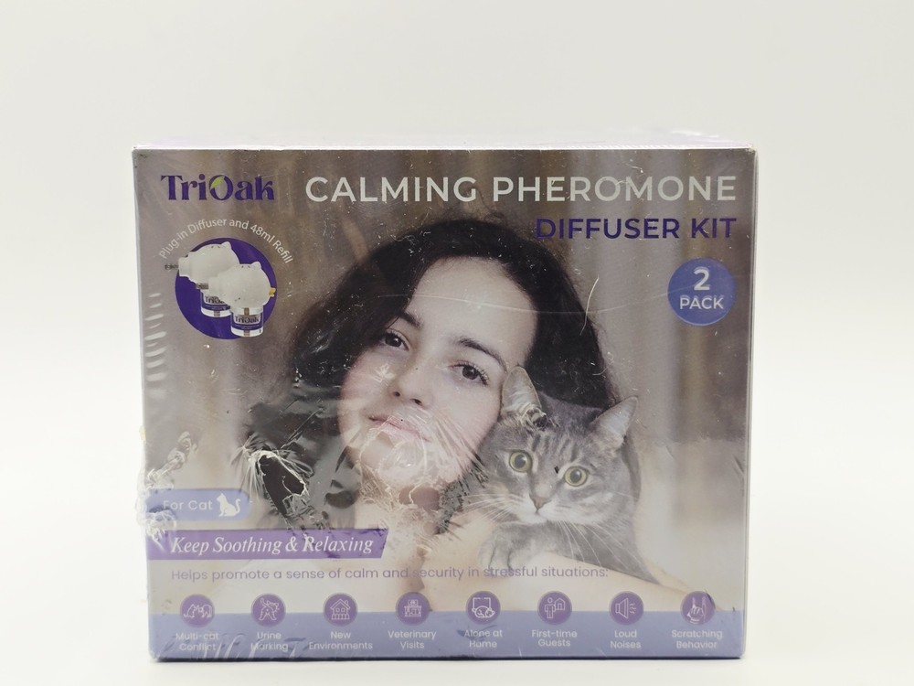 TriOak Cat Calming Diffuser Kit Feline Anxiety Relief Pheromone Kit 2 Diffusers