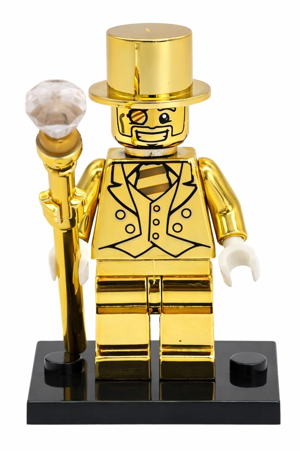 Custom Mr Gold Minifigure with Staff - Shiny Gold Minifig