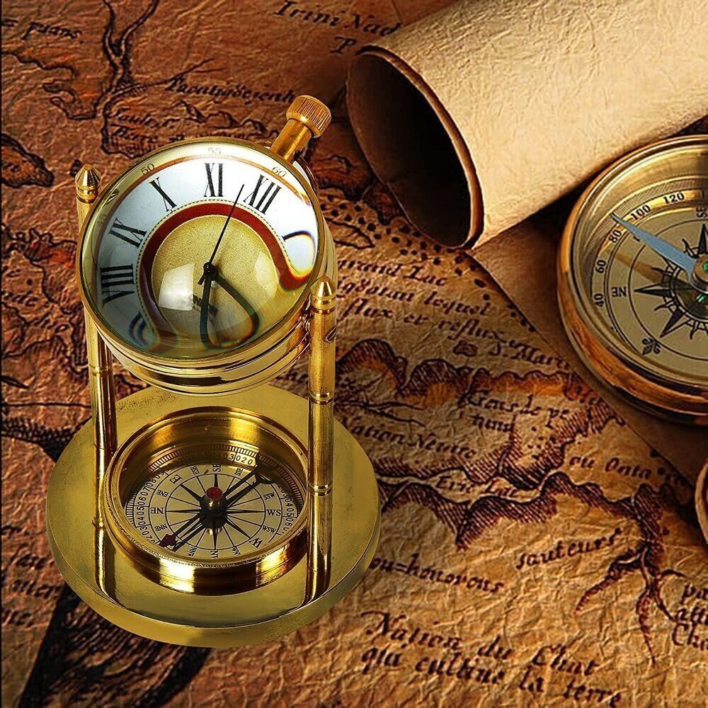 Antique Small Table Top Brass Desk Clock Quartz Desktop Decorative Gift