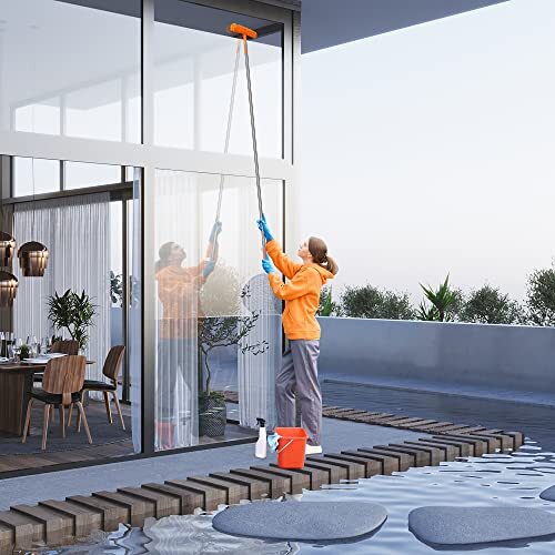 Window Squeegee and Microfiber Scrubber Set, 2-In-1 Window Cleaning Kit