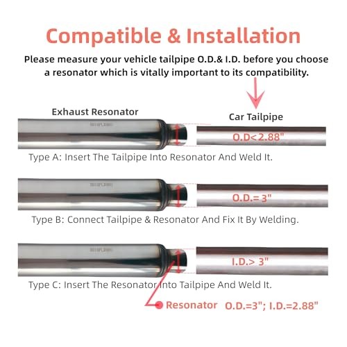 Exhaust Resonator, Straight Gasflow Design, Quiet and Deep Sound Muffler, 3.0