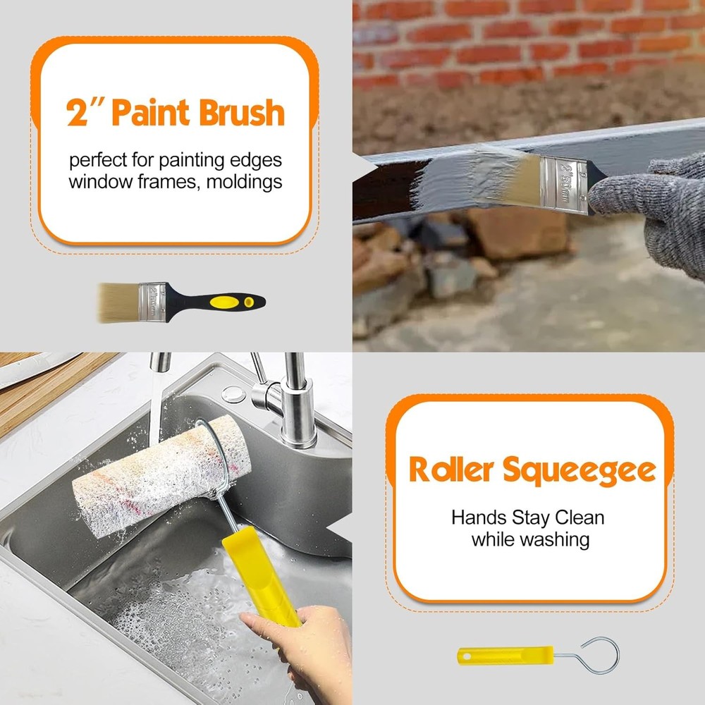 13pcs Paint Roller Set,Paint Rollers & Tray Set with Extension Pole,Includes a P