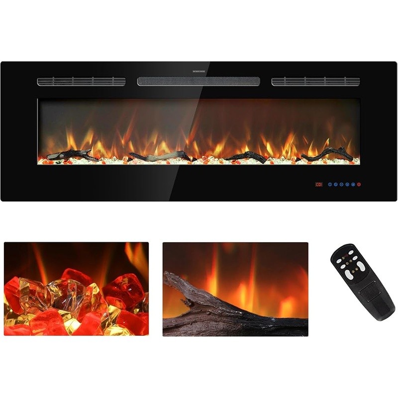 Electric Fireplace Insert Wall Mounted Heater Remote Control Multicolor Flame US