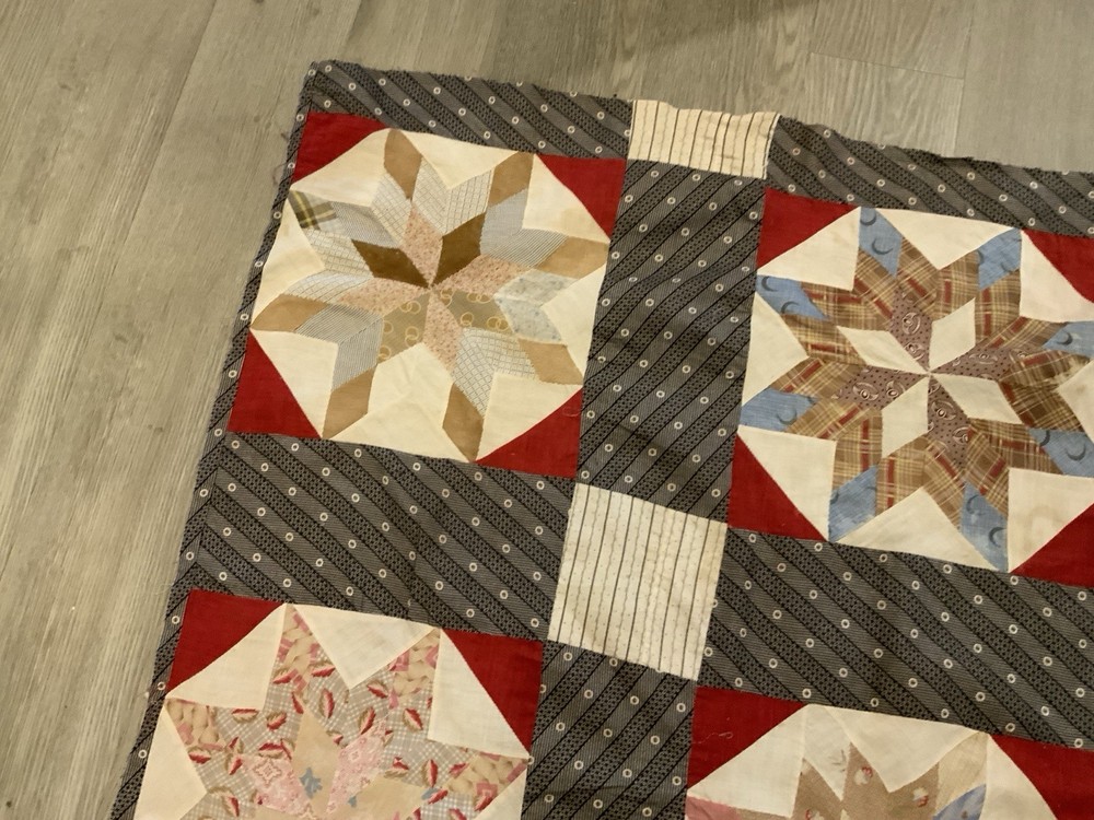 Patchwork Quilt Top Piece, Late 1800’s, Star Pattern, Early Calico Prints