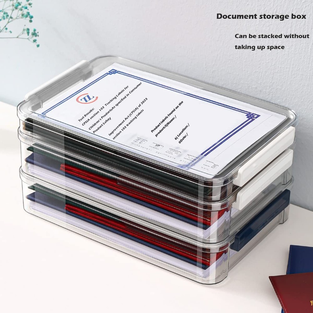 2 Pack Document Storage Clear Plastic Boxes with Lids Stackable Bins Paper
